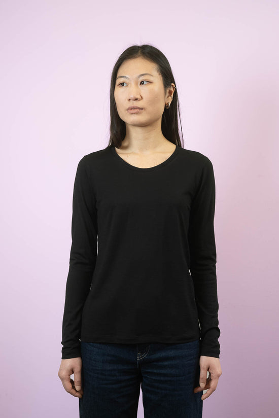WOOLDAY The Merino Wool Longsleeve T-Shirt Women Yun Black 1#color_black
