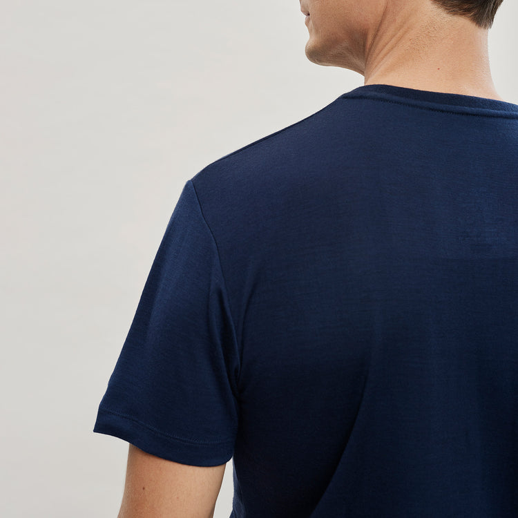 The Merino Wool T-Shirt Mountain Navy Blue Woolday 3