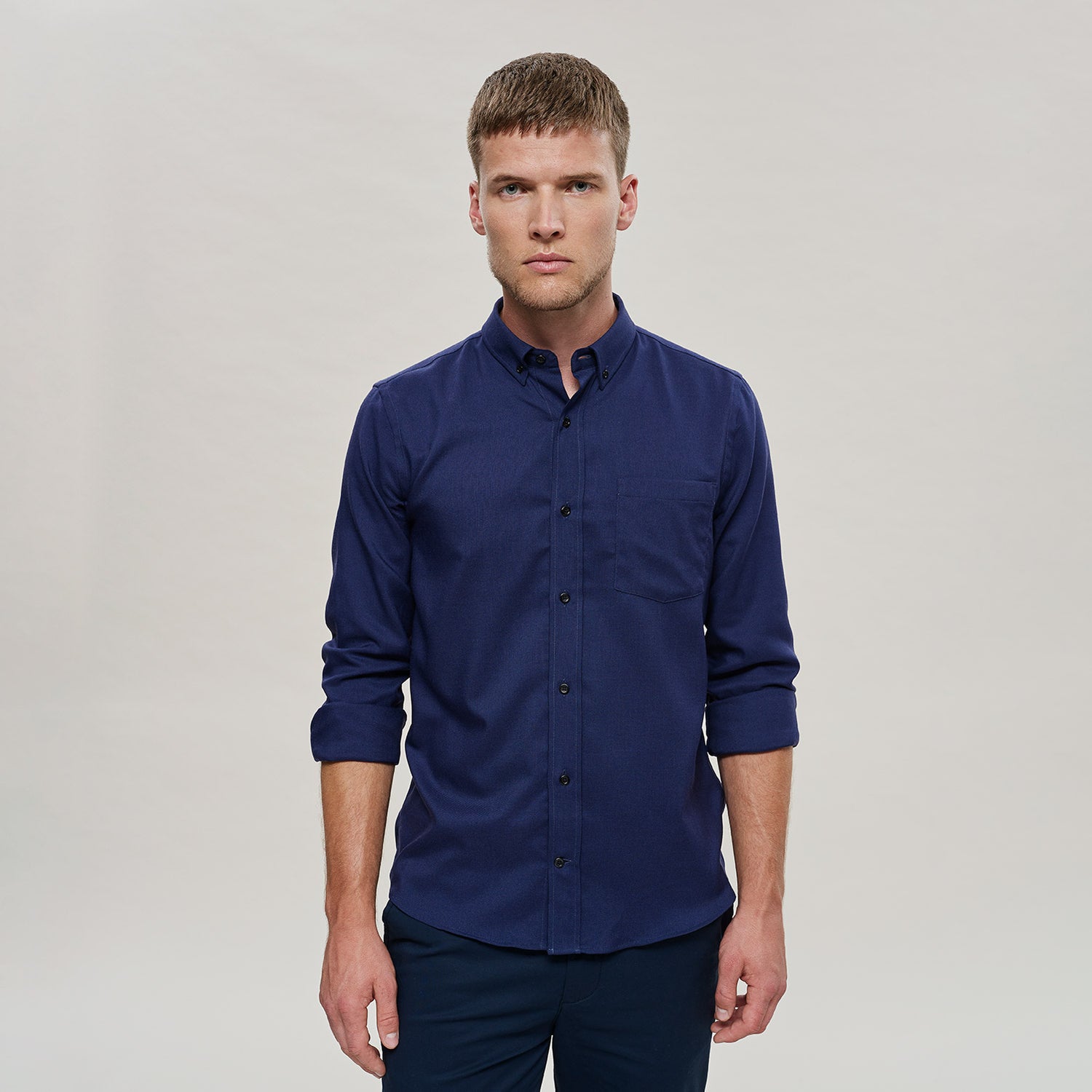The Merino Wool Oxford Shirt Navy Blue Woolday 1
