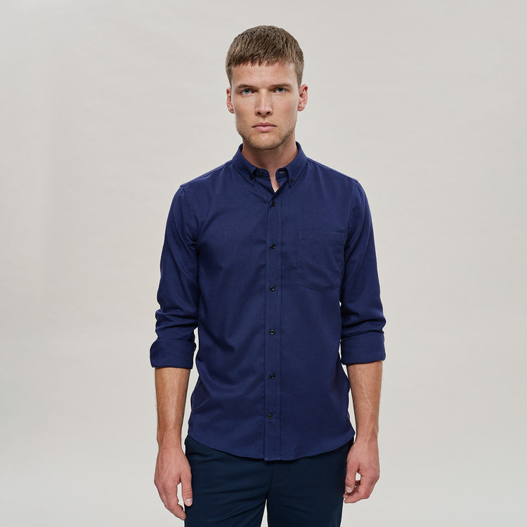 The Merino Wool Oxford Shirt Navy Blue Woolday 1