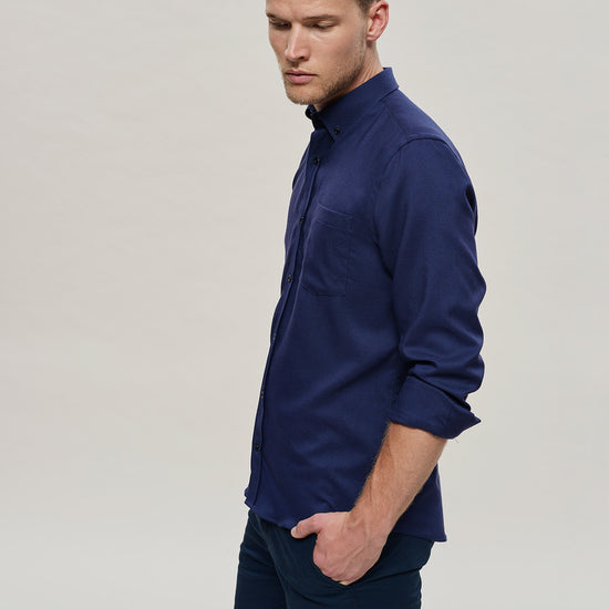 The Merino Wool Oxford Shirt Navy Blue Woolday 2#color_navy-blue